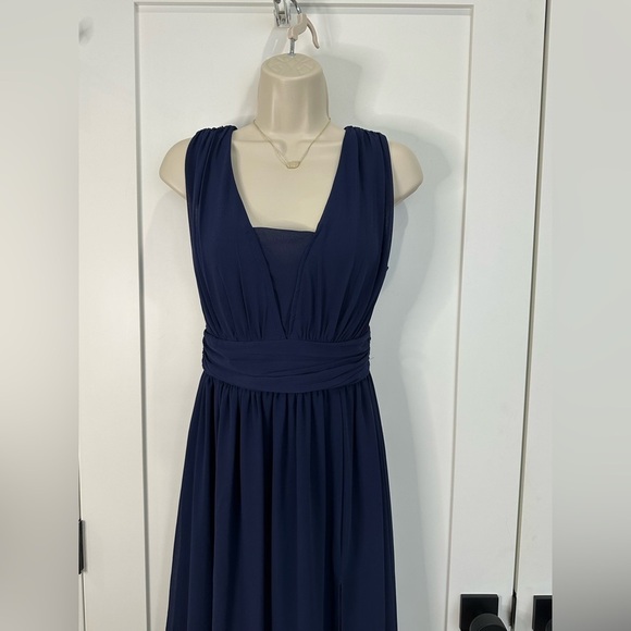 Lulus Heavenly Hues Maxi Dress Gown Deep V Modest Leg Slit Navy Blue Small Prom - Picture 6 of 16